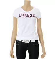 tee shirt mujer guess short sleeve genereux cotton 2013 france sm since-1981 white